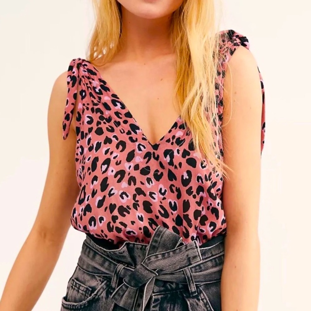 Free People Bare It All Bodysuit | Rose Combo Leopard Print | Size Large